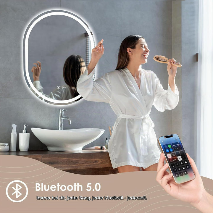 Dripex Badspiegel mit Beleuchtung Led Spiegel mit Bluetooth-Lautsprecher und Touch-Schalter, Dimmbar