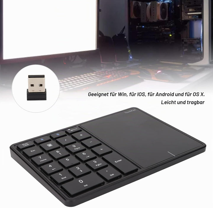 Kabelloser Ziffernblock, 2 in 1 22 Tasten 2,4 G Touchpad Bluetooth 4.2 Nummernblock, Typ C Aufladung