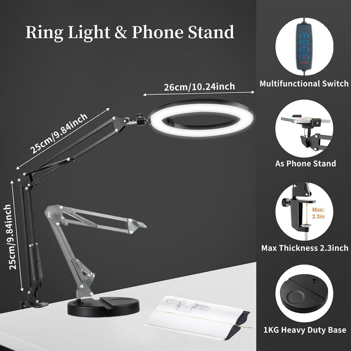 Ringlicht mit Stativ, Doppelter Sockel Handy Stativ mit Ringlicht 10", Licht 3 Lichtfarben+10 Hellig