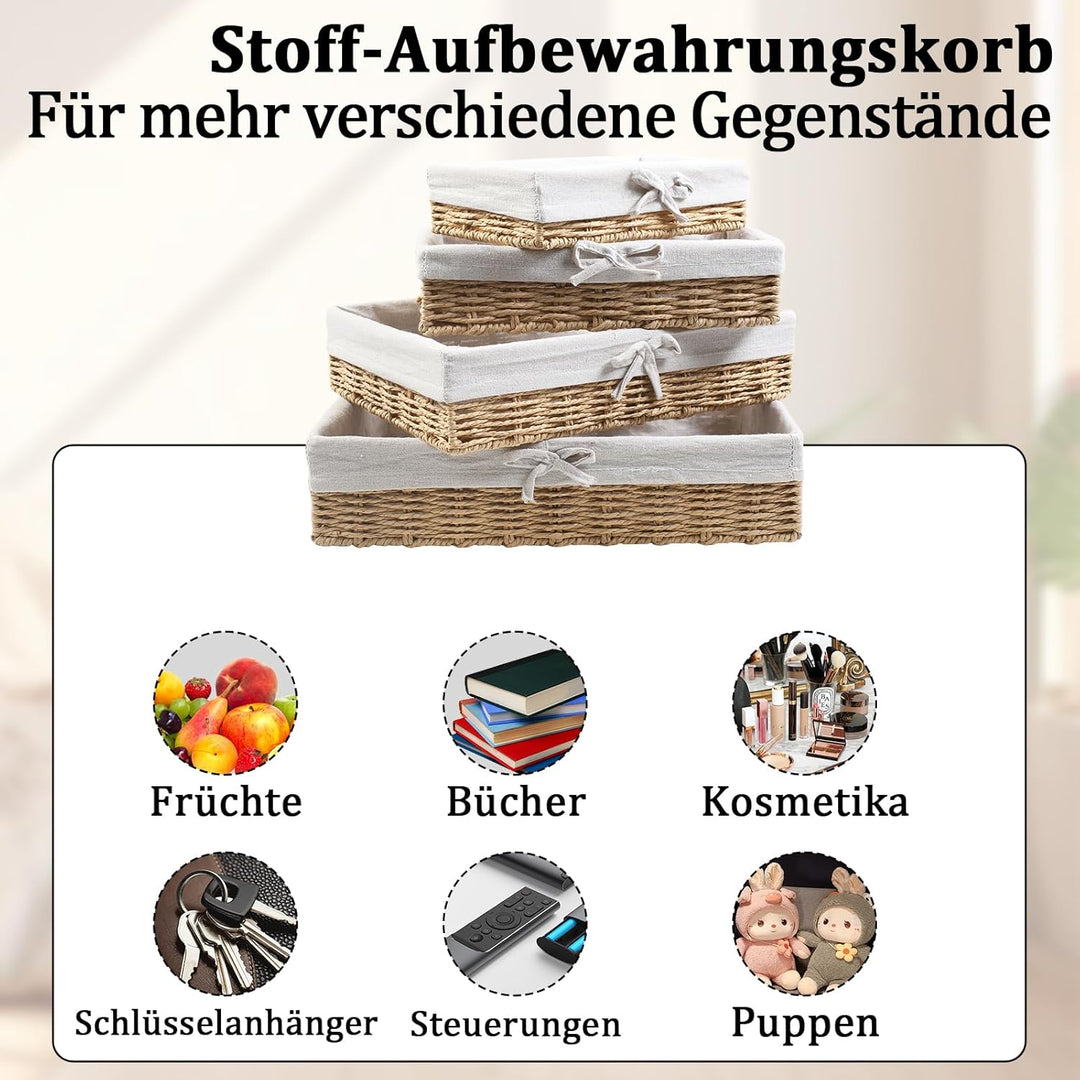 4er Set Brotkörbchen, 4 Grössen Brötchenkorb mit Innen Metallrahmen＆Baumwolleinsat, Brotkorb Gefloch
