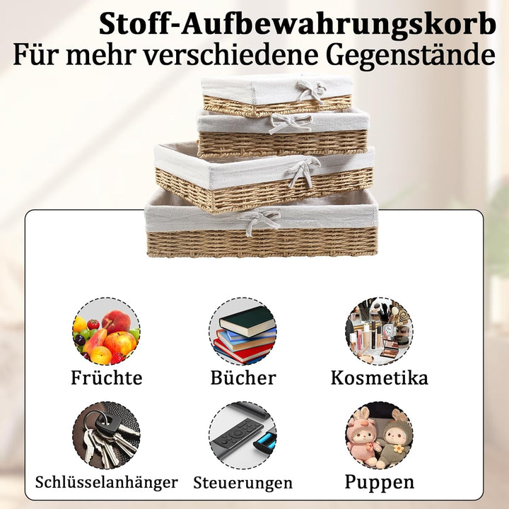 4er Set Brotkörbchen, 4 Grössen Brötchenkorb mit Innen Metallrahmen＆Baumwolleinsat, Brotkorb Gefloch