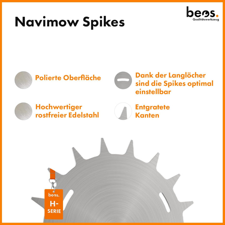 BEOS® PREMIUM EDELSTAHL Spikes für Segway Navimow - Poliert – Langlöcher für optimale Ausrichtung –