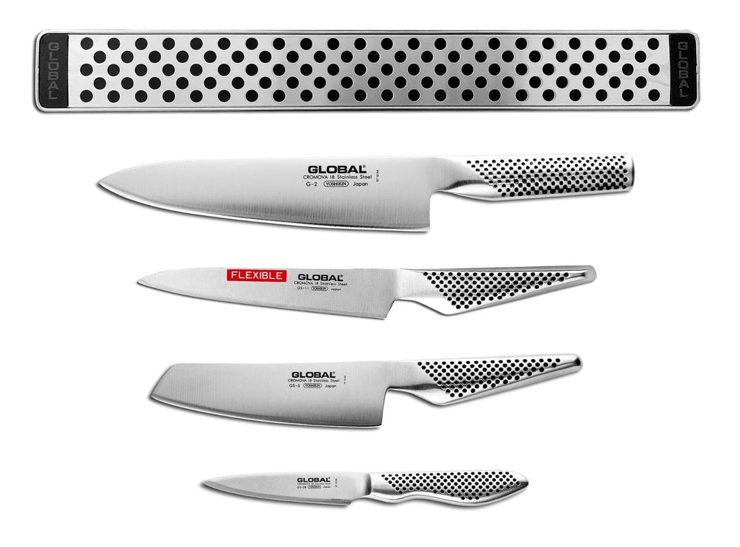 Global G-251138/M30 Messerset und Magnetleiste, 5 teilig, G-2, GS-5, GS-11, GS-38