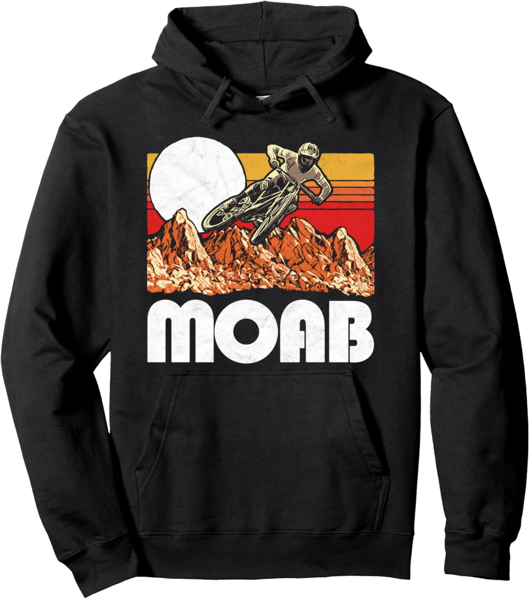 Moab Utah Mountain Biking Vintage Retro 80s Vibe Graphic Pullover Hoodie