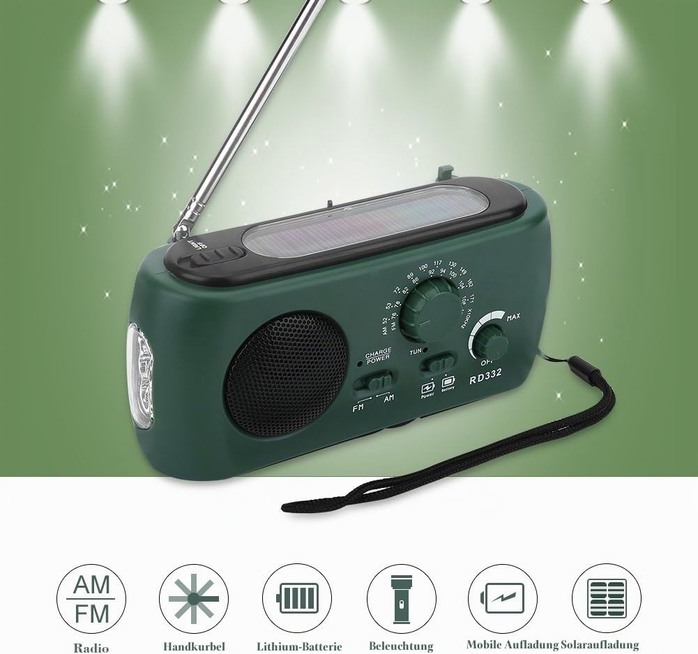 Grundig Tragbare Solar Radio - AM/FM Notfall Radio mit LED Taschenlampe, Notfall Ladegerät und Touch