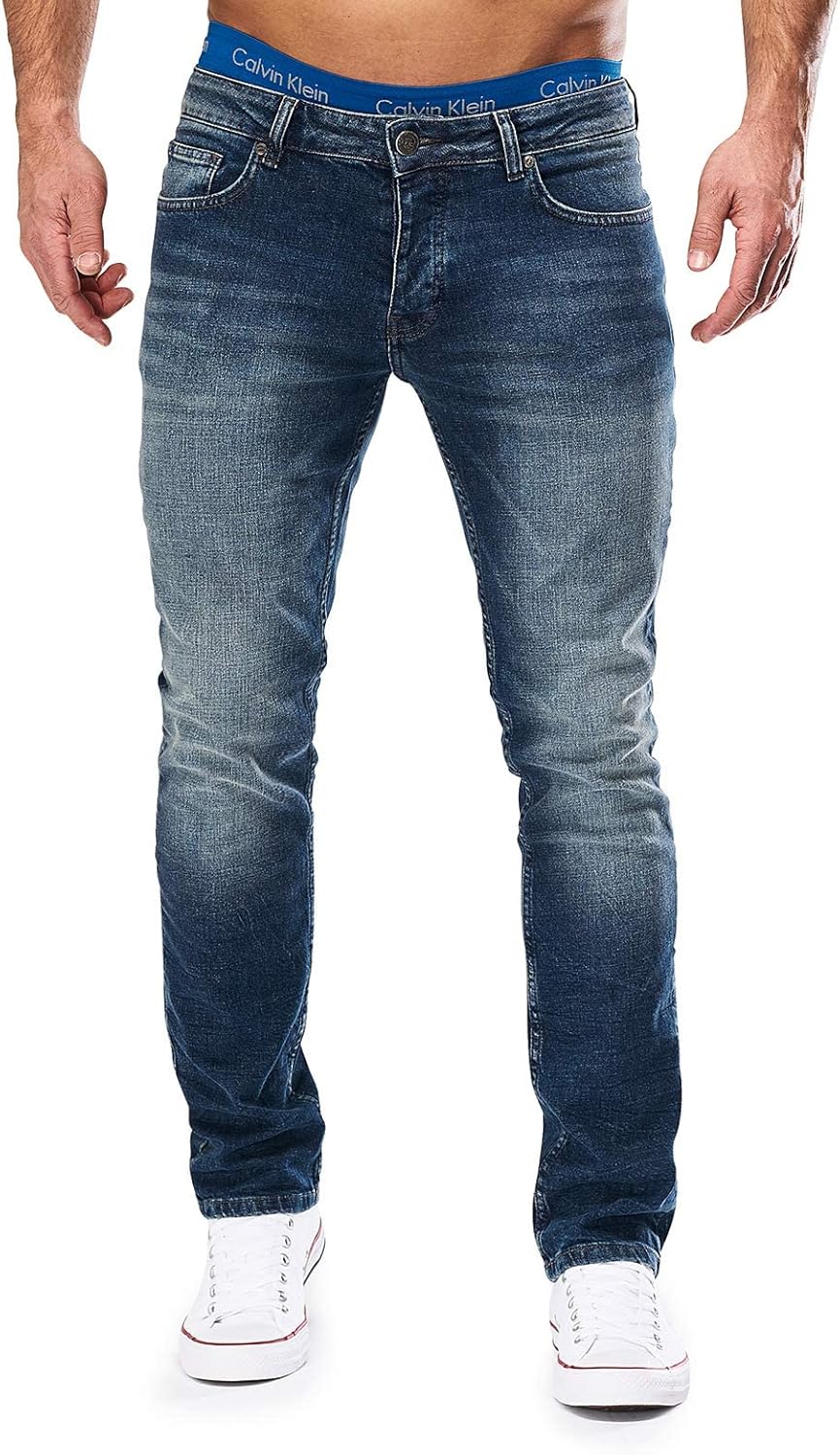MERISH Jeans Herren Slim Fit Stretch Jeanshose Designer Hose Denim 9148-2100 33W / 32L 501-4 Blau Jj