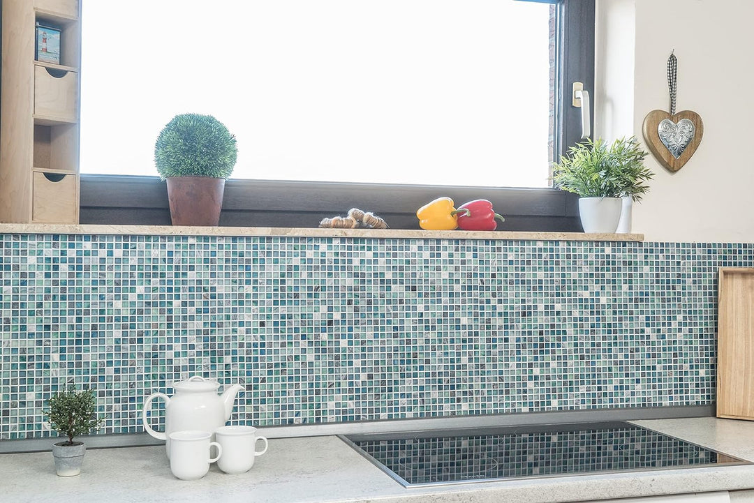 Mosaik Fliese Transluzent grünblau Glasmosaik Crystal Stein Cream grünblau für WAND BAD DUSCHE KÜCHE