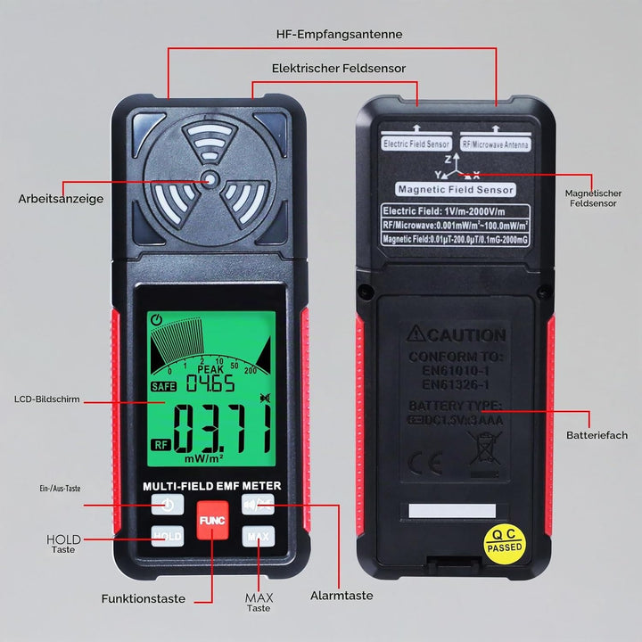 EMF Messgerät Strahlungsdetektor Digitaler Elektromagnetische Felder Handgehaltener EF/MF/RF Elektro