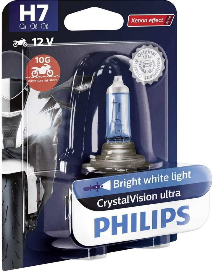 Philips 12972CVUBW Crystalvision Ultra Moto H7 Motorrad-Scheinwerferlampe, 1 Stück H7 Single, H7 Sin