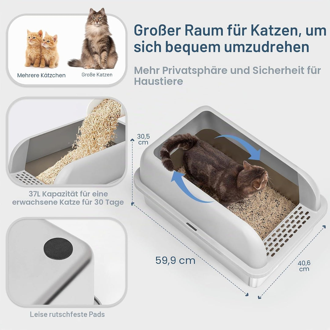 Suzzipaws XL Geschlossene Katzenklo Edelstahl Mit Deckel für grosse Katzen | Hochwandige auslaufsich