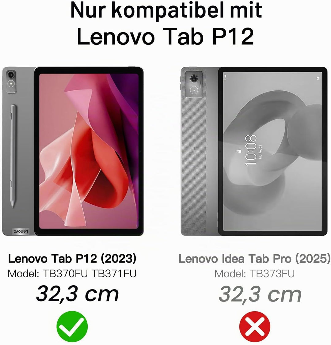 JETech Hülle für Lenovo Tab P12 12,7 Zoll mit Stylus Halter, Klar Transparente Harte PC-Rückseite, T