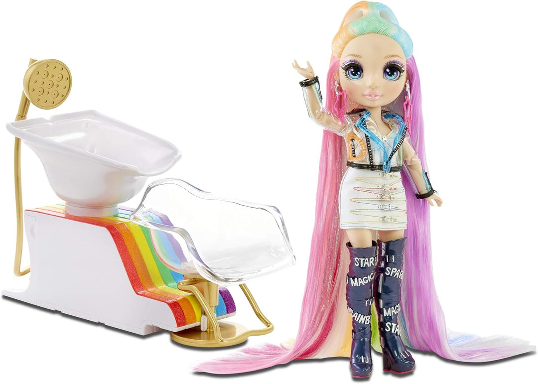 Rainbow High 567448E7C Salon Playset, Frisörsalon mit Salon-Stuhl mit Wasserfunktion und über 20 wei
