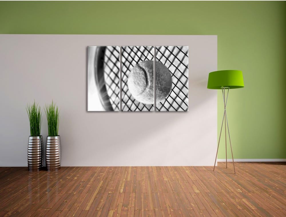 Pixxprint Tennis Schläger Ball als Leinwandbild/Grösse: 3 Teilig (120x80 cm) cm/Wandbild/Kunstdruck/