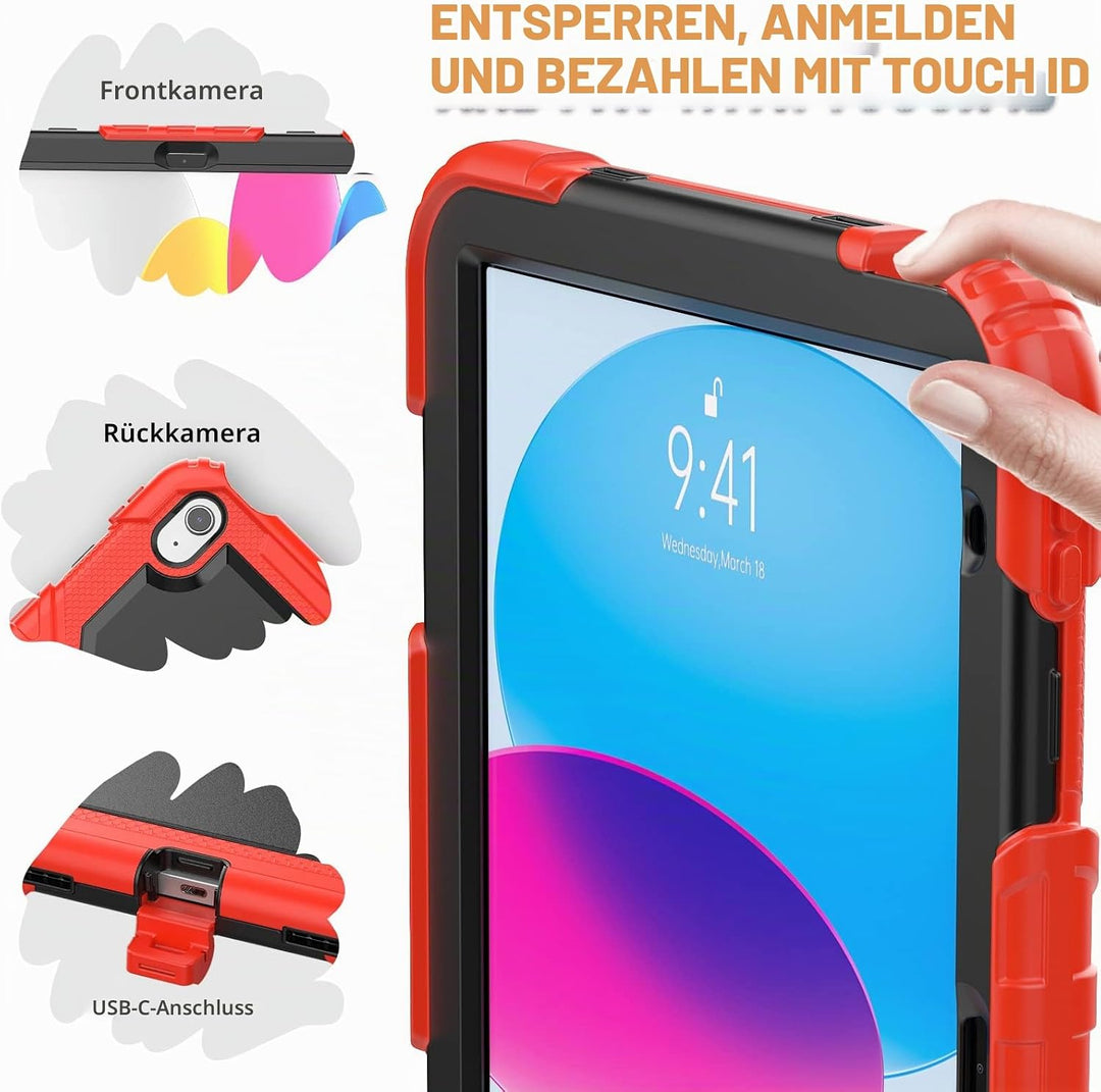 Timecity Hülle für iPad 10. Generation 2022 10.9 Zoll, Stossfeste Schutzhülle mit Displayschutz Hand
