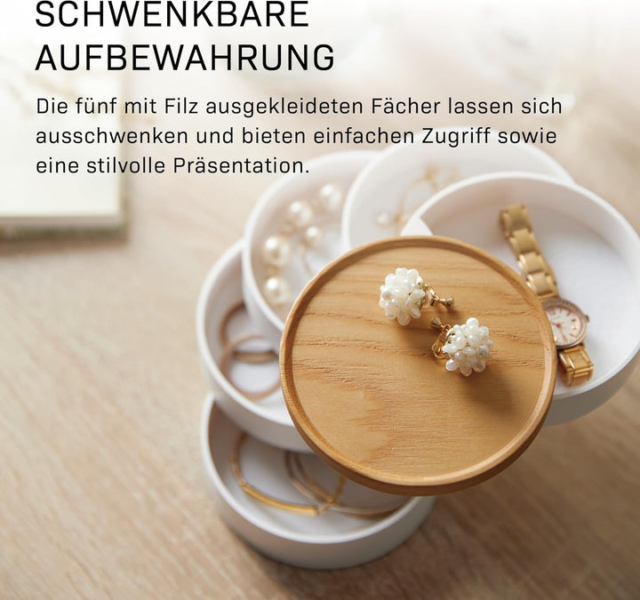 Yamazaki 5312 TOSCA Schmuckdose mit 5 Ebenen, weiss, Holz/Stahl/ABS Harz, Minimalistisches Design Ei
