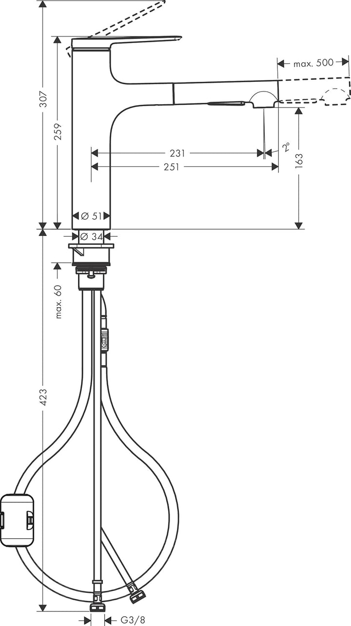 hansgrohe Küchenarmatur Zesis M33, Wasserhahn Küche mit Auslauf Höhe 160 mm, 150° drehbar, ausziehba