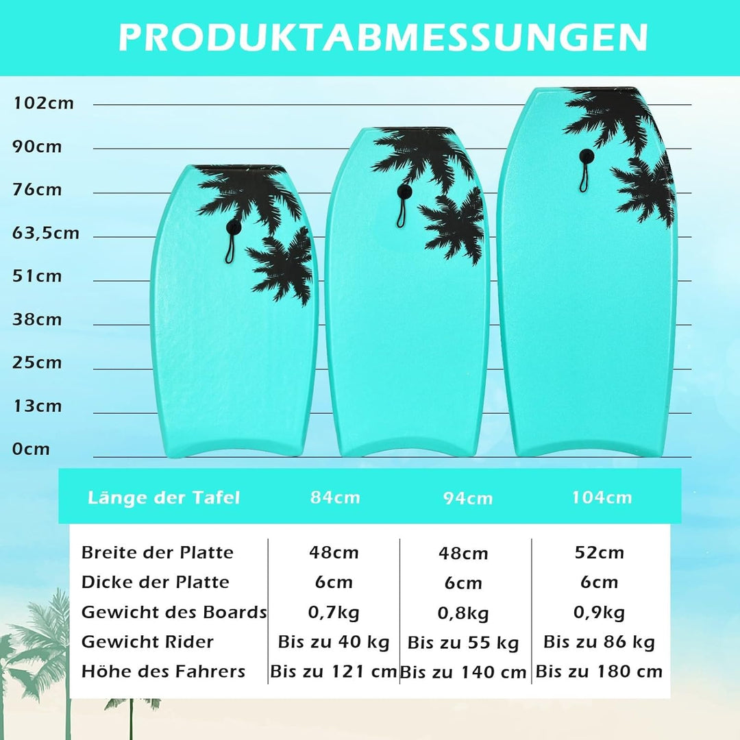 GYMAX Surfbrett, Schwimmbrett mit Zugseil & EPS Schaumstoff-Kern, Bodyboard Surfboard für Kinder & E