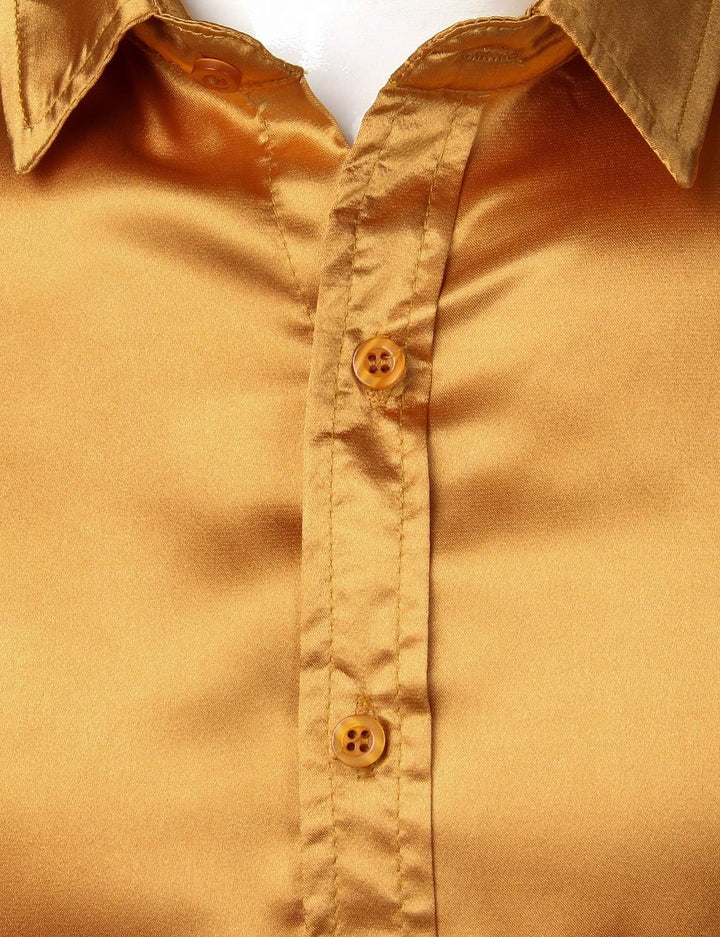 PARKLEES Herren Glänzend Slim Fit Satin Langarmhemd Frezeit Business Hemd für Party Nachtclub M Gold
