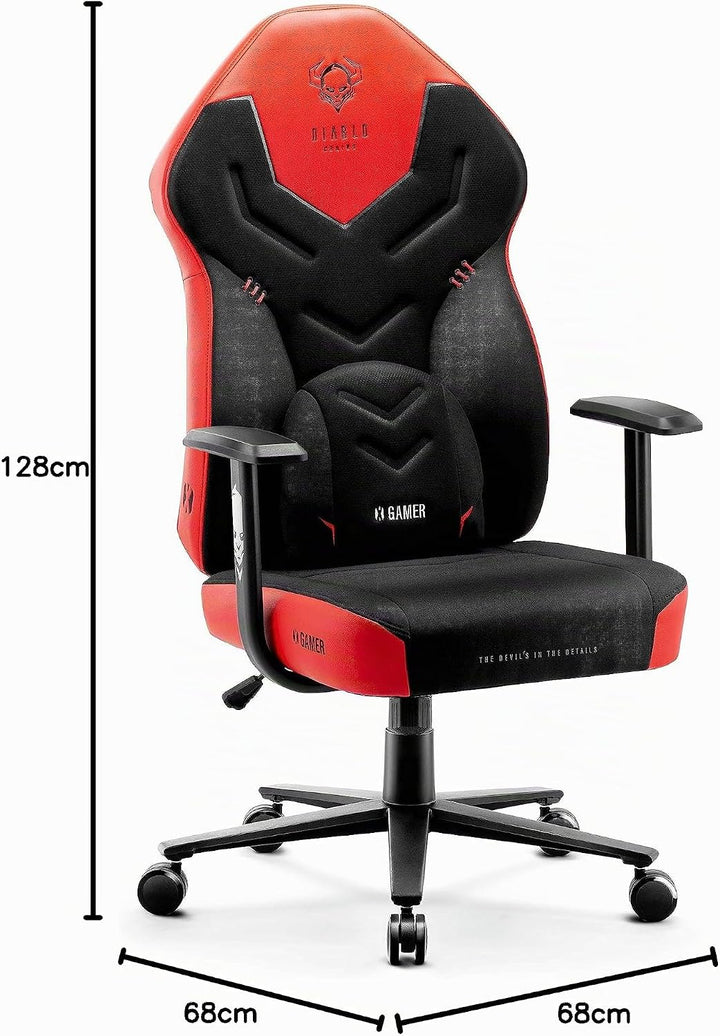 Diablo X-Gamer 2.0 Gaming Stuhl Bürostuhl Stoffbezug Ergonomisches Design Lendenwirbelkissen Softpad