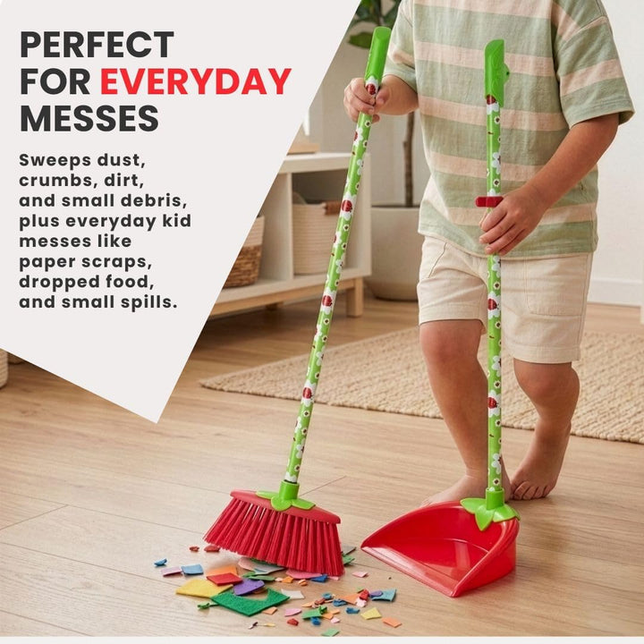 VIGAR Ladybug Kombi-Set mit Besen und Kehrschaufel für Kinder, Reinigungsset für Kinder, Besen mit S