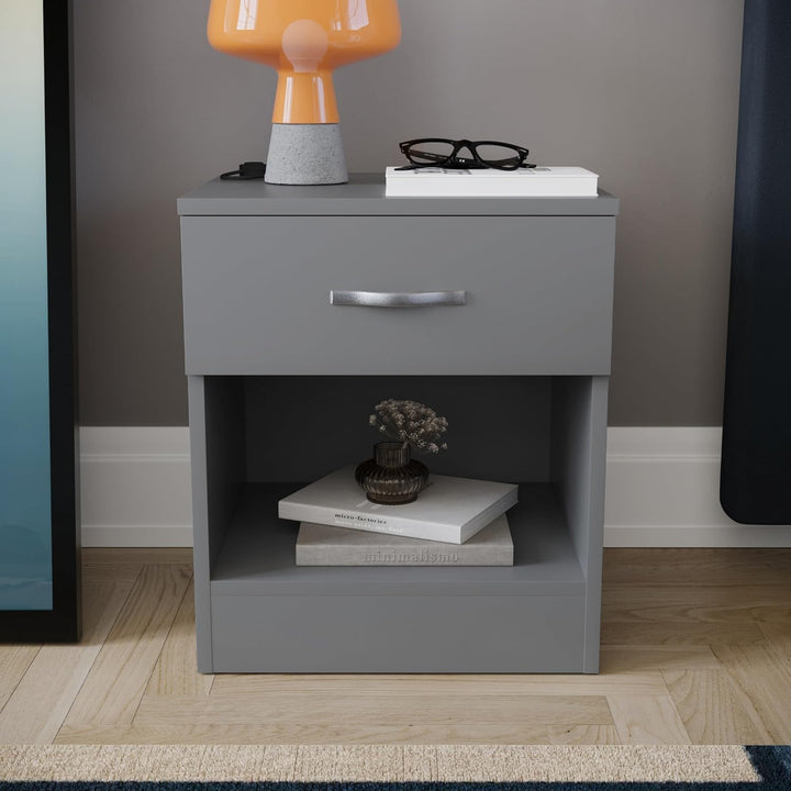 Vida Designs Riano Nachttischkommode, Holzwerkstoff, Grau, H 47 x W 40 x d 36