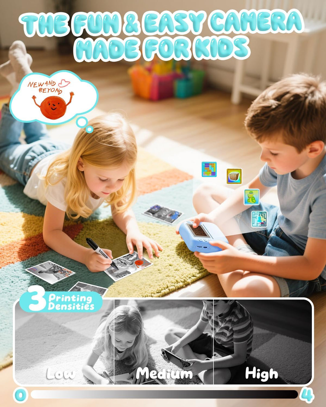 CAMCLID Kinderkamera Sofortbildkamera, 1080P Sofortbildkamera Kinder mit 32GB Karte & 3 Rollen Druck