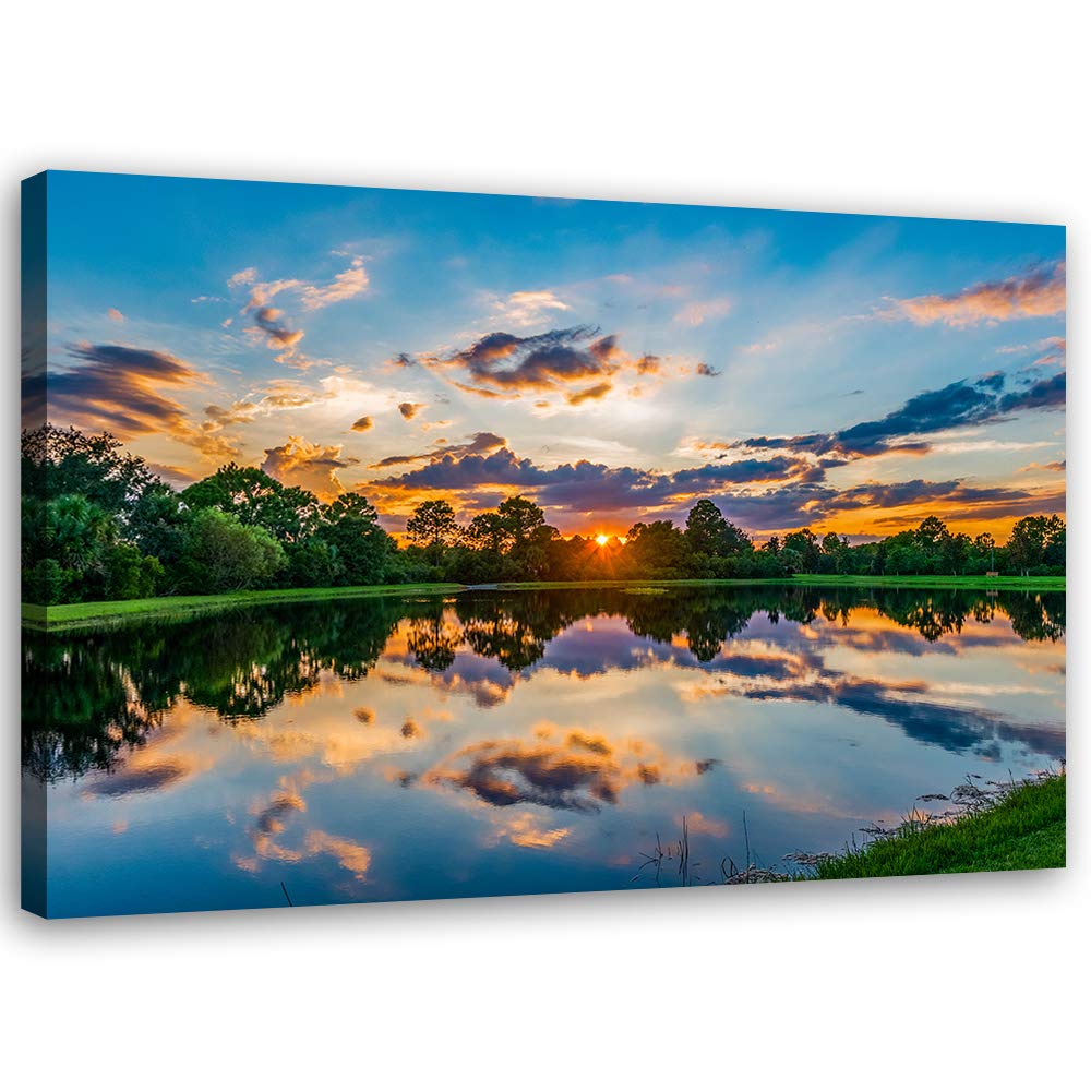 Feeby Bilder Sonnenuntergang See Natur XXL 120x80 cm 1Teilig Wohnzimmer Schlafzimmer Wandbilder Lein