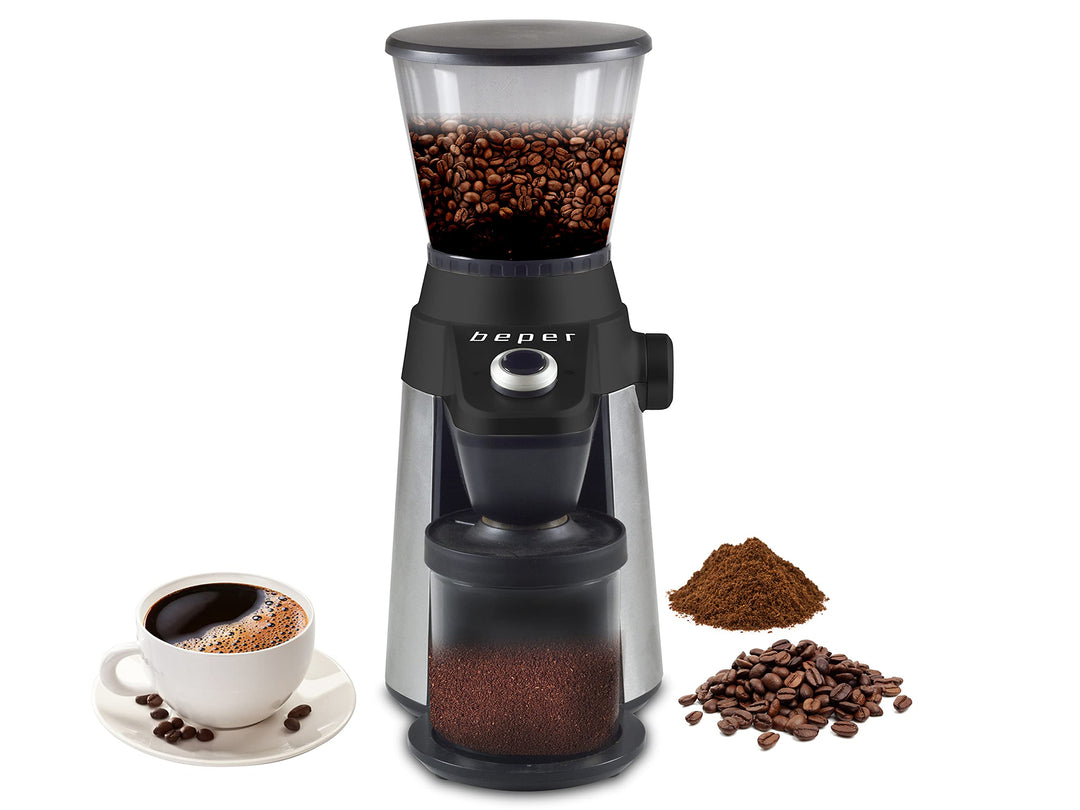 BEPER BP.580, Profi-Druck-Kaffeemühle, 15 Mahlgrade, Mahlgradeinstellung, Sicherheitssystem, inkl. R