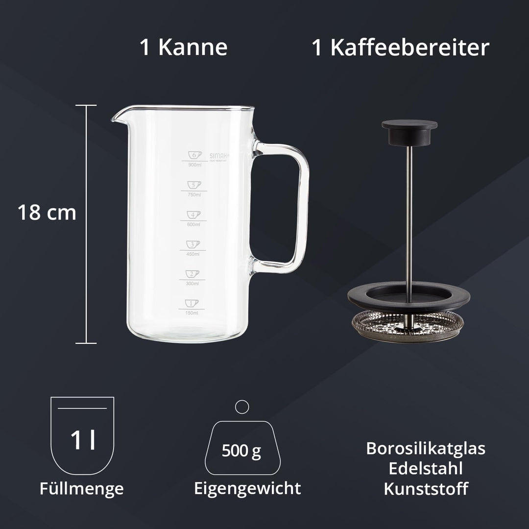 Peill+Putzler Germany Kaffeebereiter, French Press mit 1 Liter Fassvermögen, Kaffeepresse aus hochwe