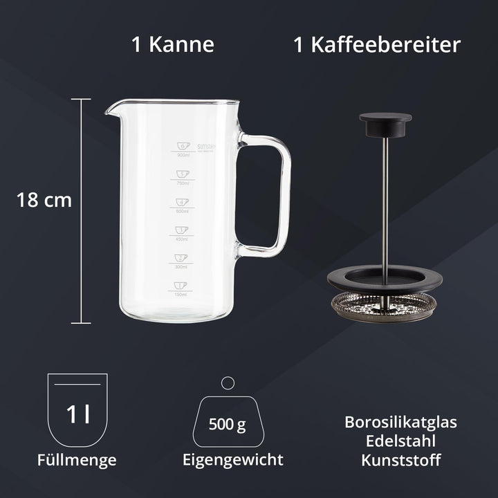 Peill+Putzler Germany Kaffeebereiter, French Press mit 1 Liter Fassvermögen, Kaffeepresse aus hochwe