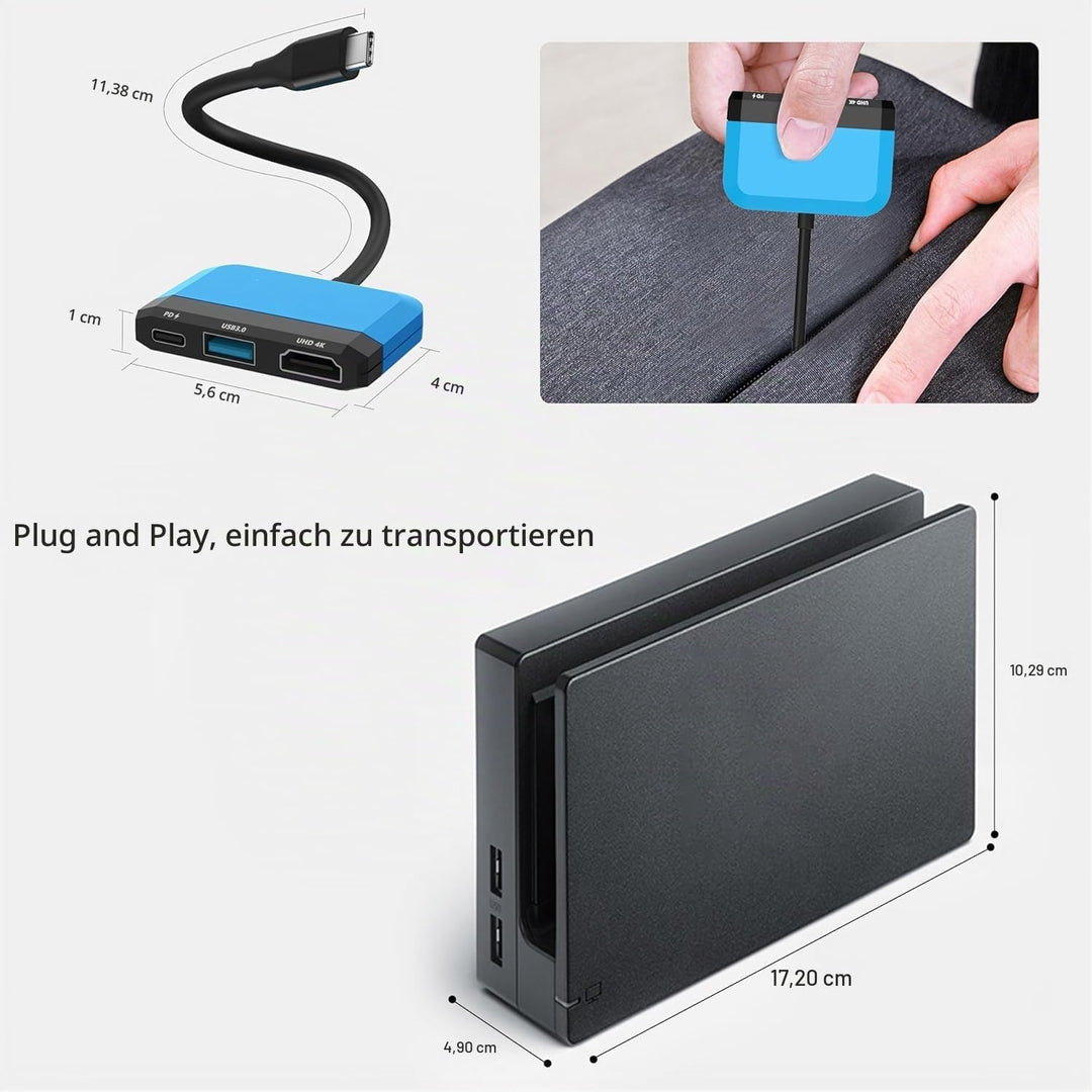 Switch TV Dock für Nintendo Switch/OLED, 3 in 1 Switch Portable Dock mit 4K HDMI, USB 3.0 Port, Type