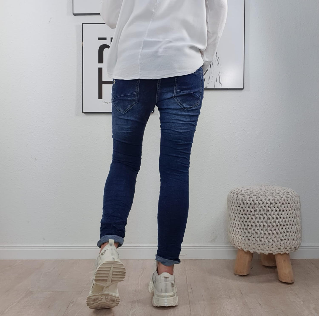 Jewelly Stretch Jeans| im Baggy Boyfriend Schnitt| Damen Hose mit dekorativer Knopfleiste| Perfekter