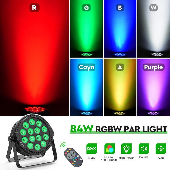 2PC LED Par Strahler 14*6W LED Bühnenlicht Partylicht RGBW DMX512 4-in-1 Par Licht mit Fernbedienung