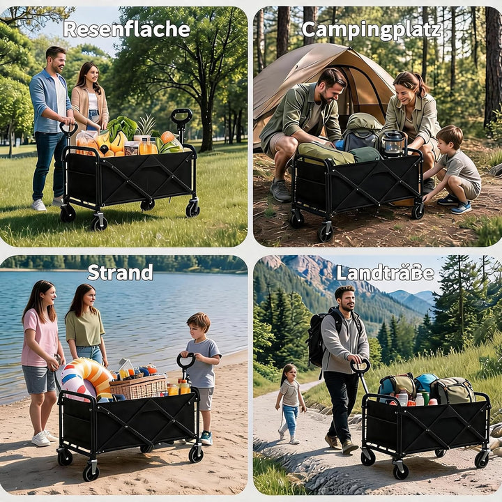 220L Faltbarer Schwerlast Bollerwagen, 172kg-200kg Traglast Transportwagen mit 360°Geländerädern,Sta
