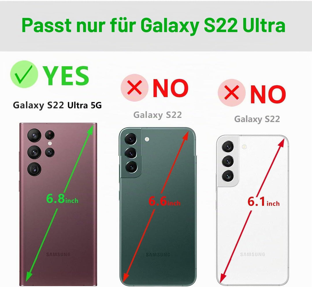 LENSUN Echtleder Hülle für Samsung Galaxy S22 Ultra, Handyhülle [Echtes Leder][Kartenfach][RFID Schu