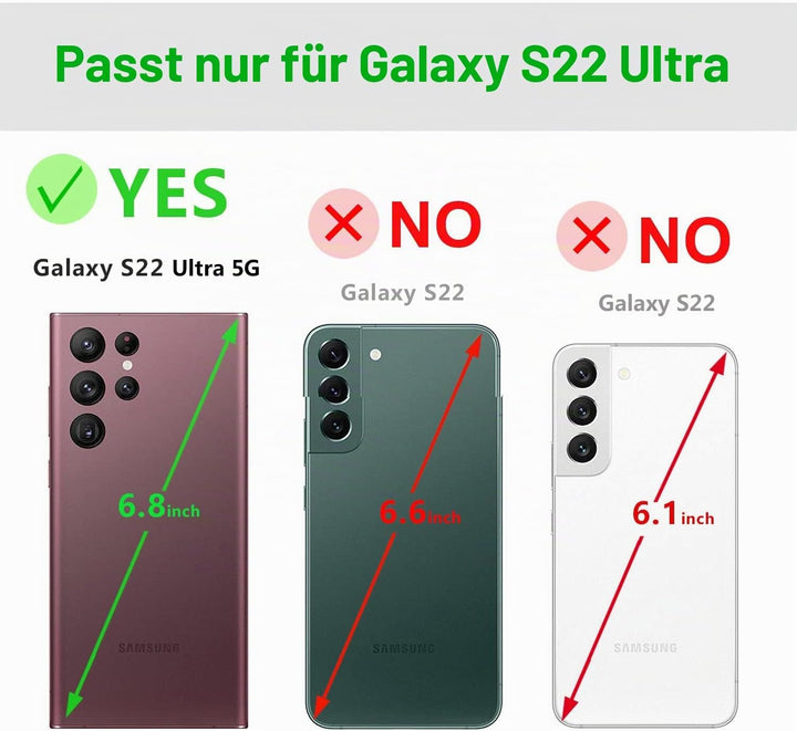 LENSUN Echtleder Hülle für Samsung Galaxy S22 Ultra, Handyhülle [Echtes Leder][Kartenfach][RFID Schu