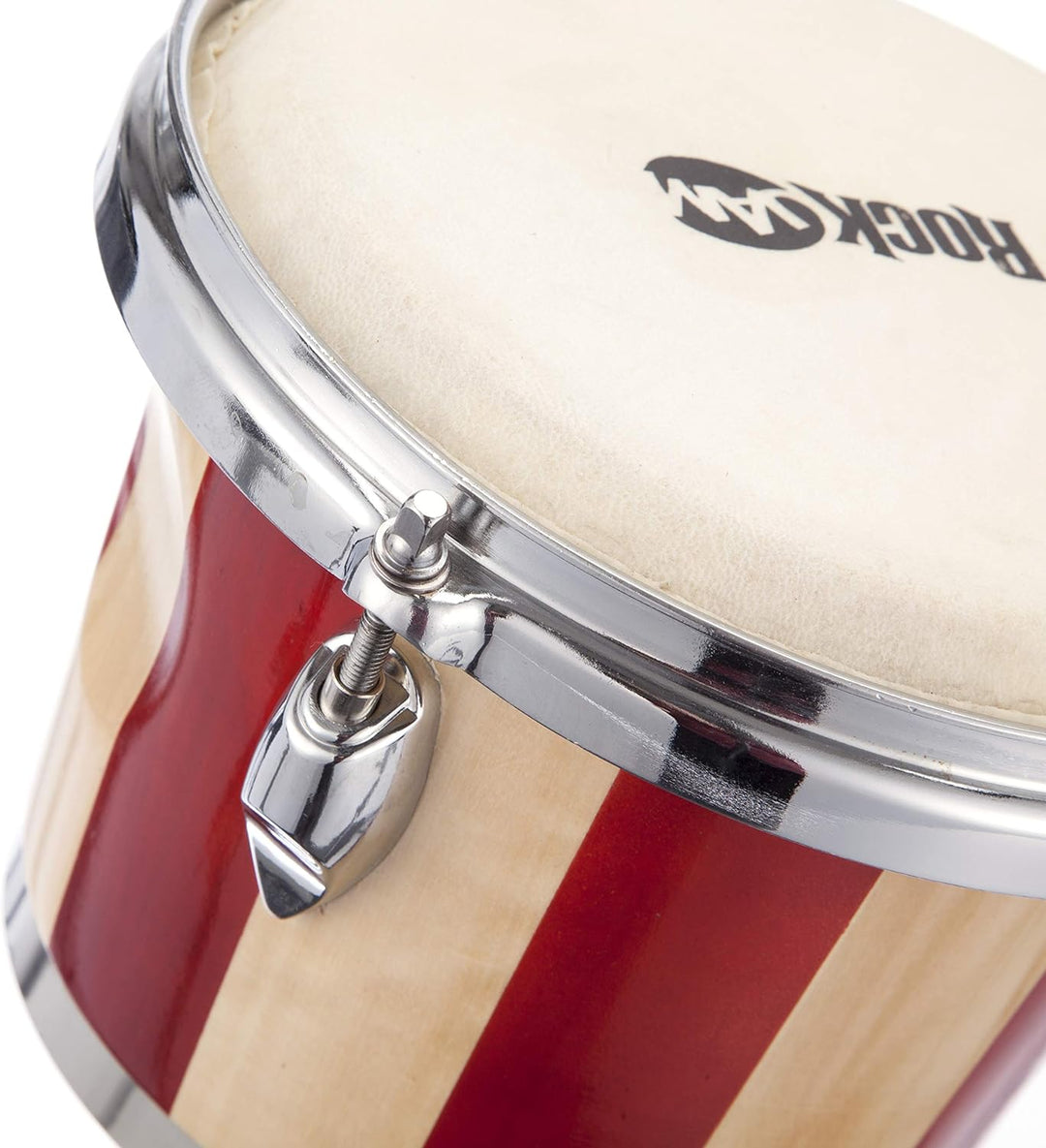 RockJam RJ-100301 7" and 8" Bongo Set with Padded Bag and Tuning Wrench Red and Natural Stripe Red S