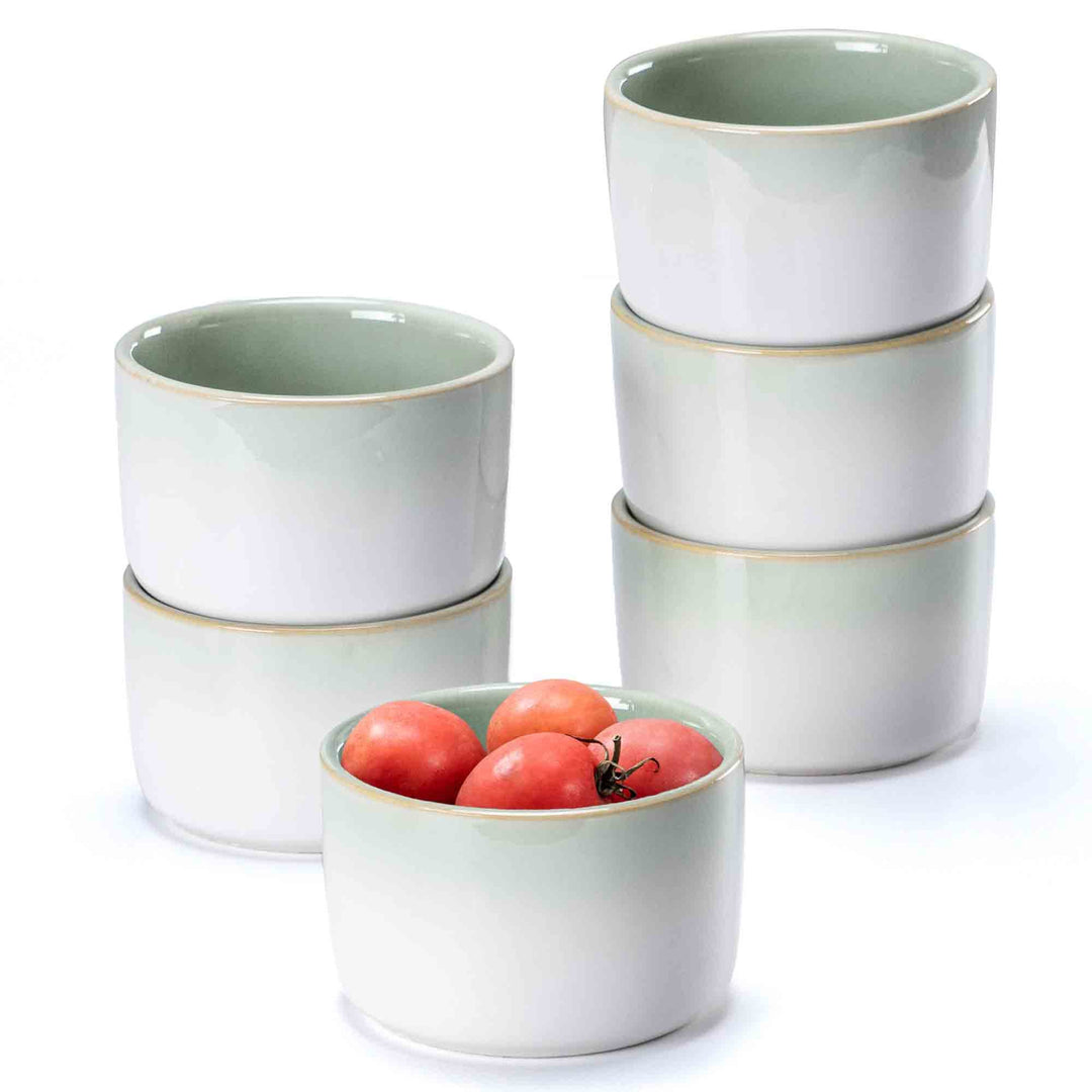 6er Soufflé Förmchen, Mini Souffléförmchen Auflaufformen, Porzellan Schälchen Grün für Fondants Muff