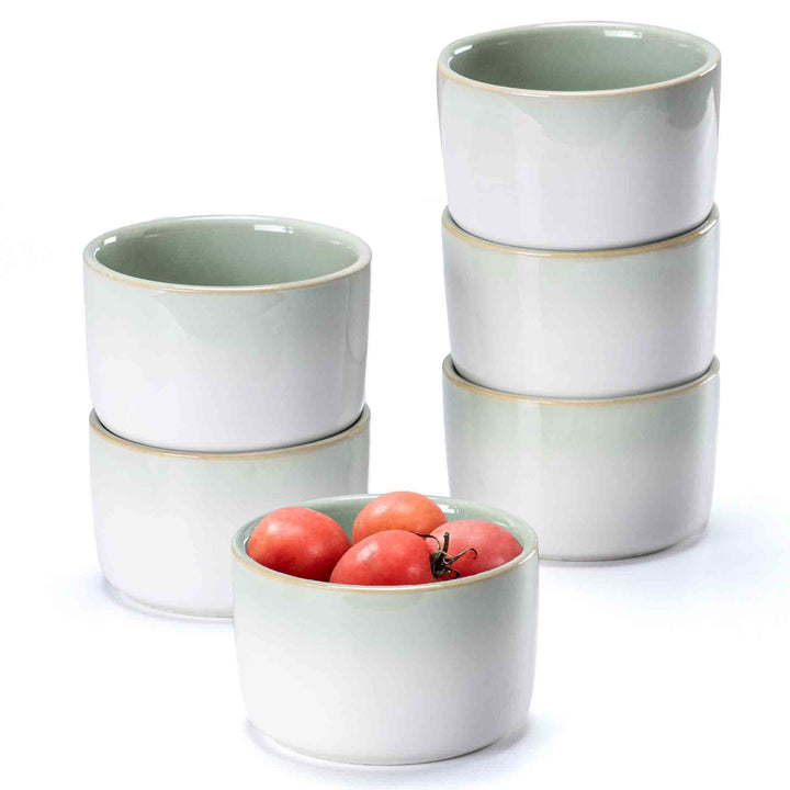 6er Soufflé Förmchen, Mini Souffléförmchen Auflaufformen, Porzellan Schälchen Grün für Fondants Muff