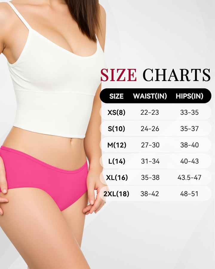 TANSTC Damen Unterhosen Baumwolle 6er-Pack Hipster Slips, Niedrige Taille & Stretch, Atmungsaktiv XS