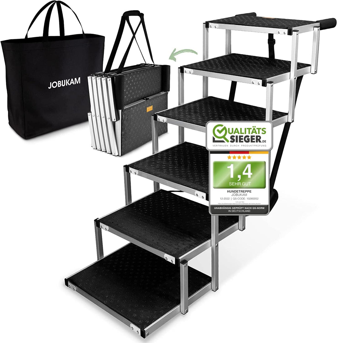 JOBUKAM Hundetreppe Auto 80cm - Extra Stabile 6 Stufen Hundeleiter bis 70kg - Faltbare Hundetreppe f