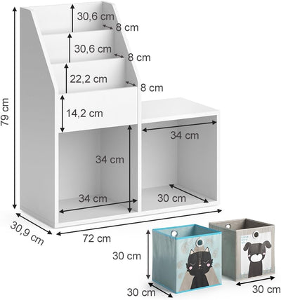 Vicco Kinderregal Luigi, Weiss, 72 x 79 cm Mini, mit 2 Faltboxen Opt.4 Weiss 72x79 mit Faltboxen Hun