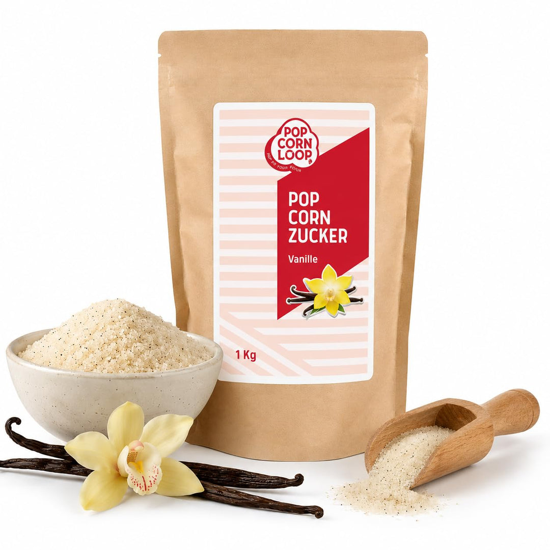 Popcornzucker Vanille 1000 g mit Bourbon-Vanille Zucker Vanillin Popcorn Mais Gewürz zum Verfeinern