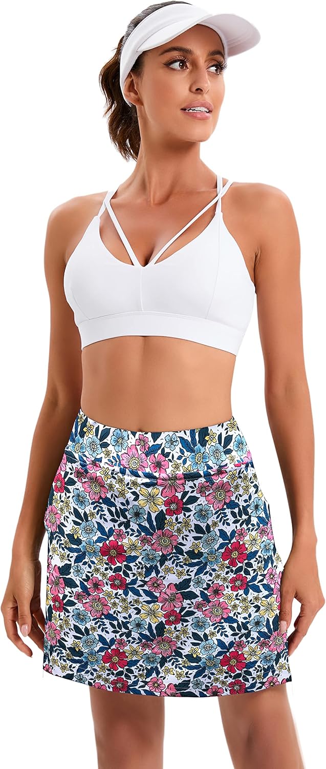 Timuspo Damen Tennisrock mit Hose Kurze Hosenrock mit Taschen Sommer Sports Skort für Golf Wandern L