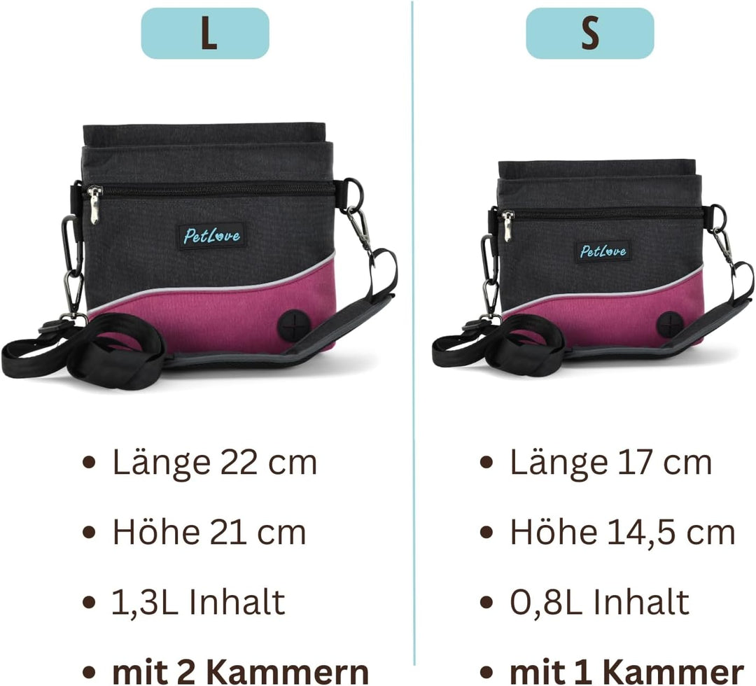 PetLove Leckerlibeutel für Hunde • Futterbeutel mit Magnetverschluss • Inklusive Kotbeutelspender &