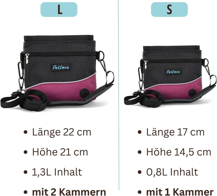 PetLove Leckerlibeutel für Hunde • Futterbeutel mit Magnetverschluss • Inklusive Kotbeutelspender &