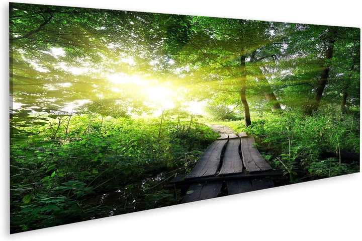 islandburner Bild auf Leinwand Hölzerne Brücke Wald Sonnenaufgang Bilder Wandbilder Poster Leinwand