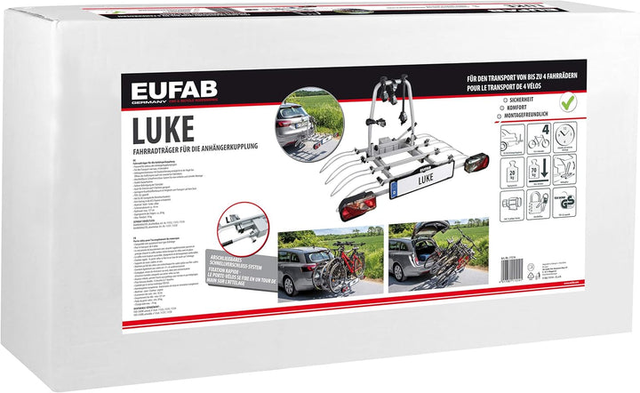 EUFAB 11514 Fahrradträger LUKE, E-Bike geeignet, Diebstahlschutz, für 4 Fahrräder, für Anhängerkuppl