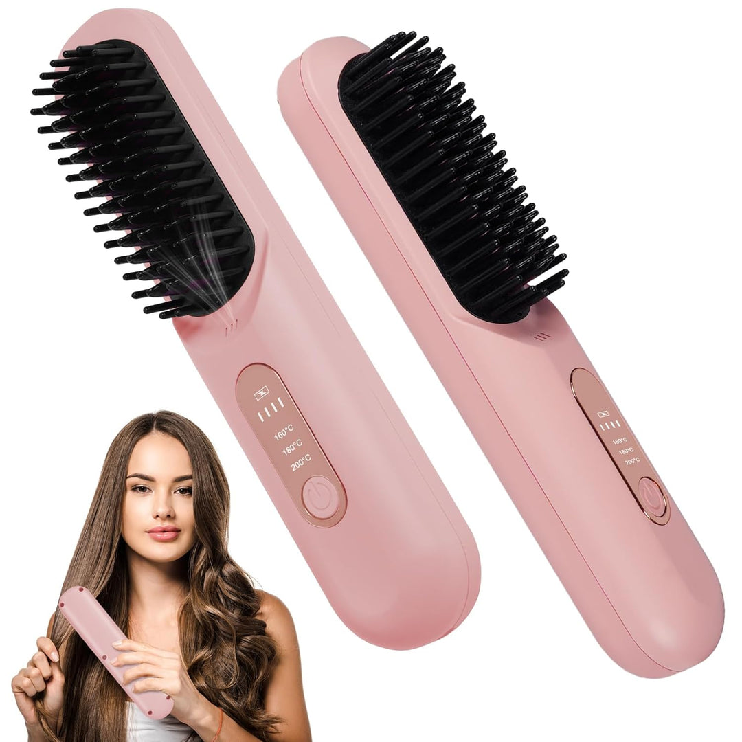 LOPHE Mini Haarglätterbürste, Glättbürste Kabellos, Hair Straightener Comb mit LCD-Bildschirm 3-Stuf