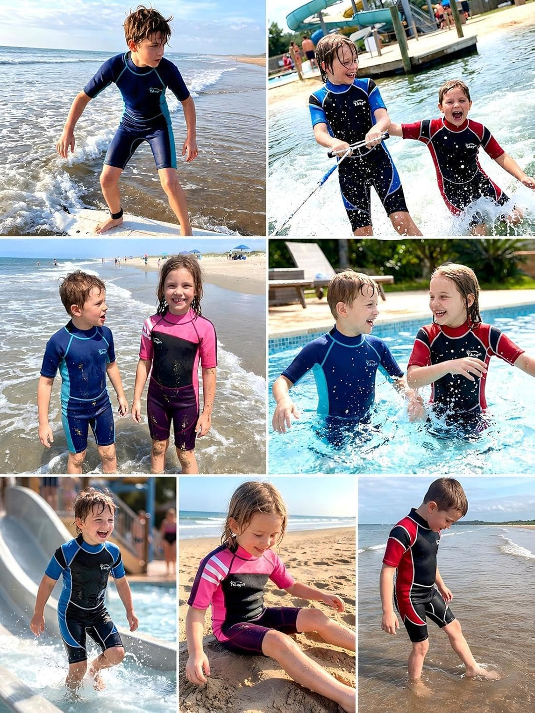 Yikayin Neoprenanzug Kinder Kurz, 2.5mm Neopren Shorty für Jungen Mädchen, Thermo UV Schwimmanzug Rü